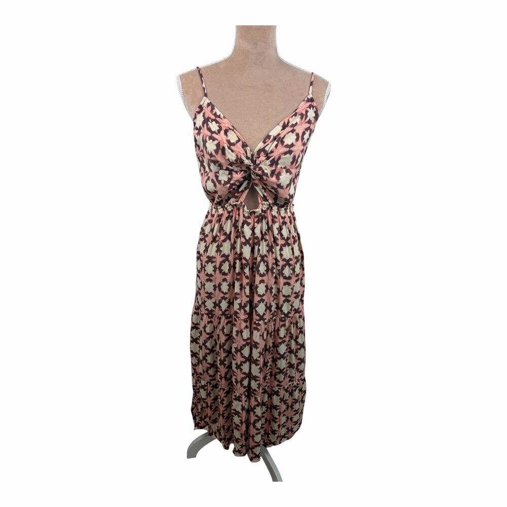 LOFT Pink Floral Twist Front Cutout Midi Dress Sleeveless Womens 10